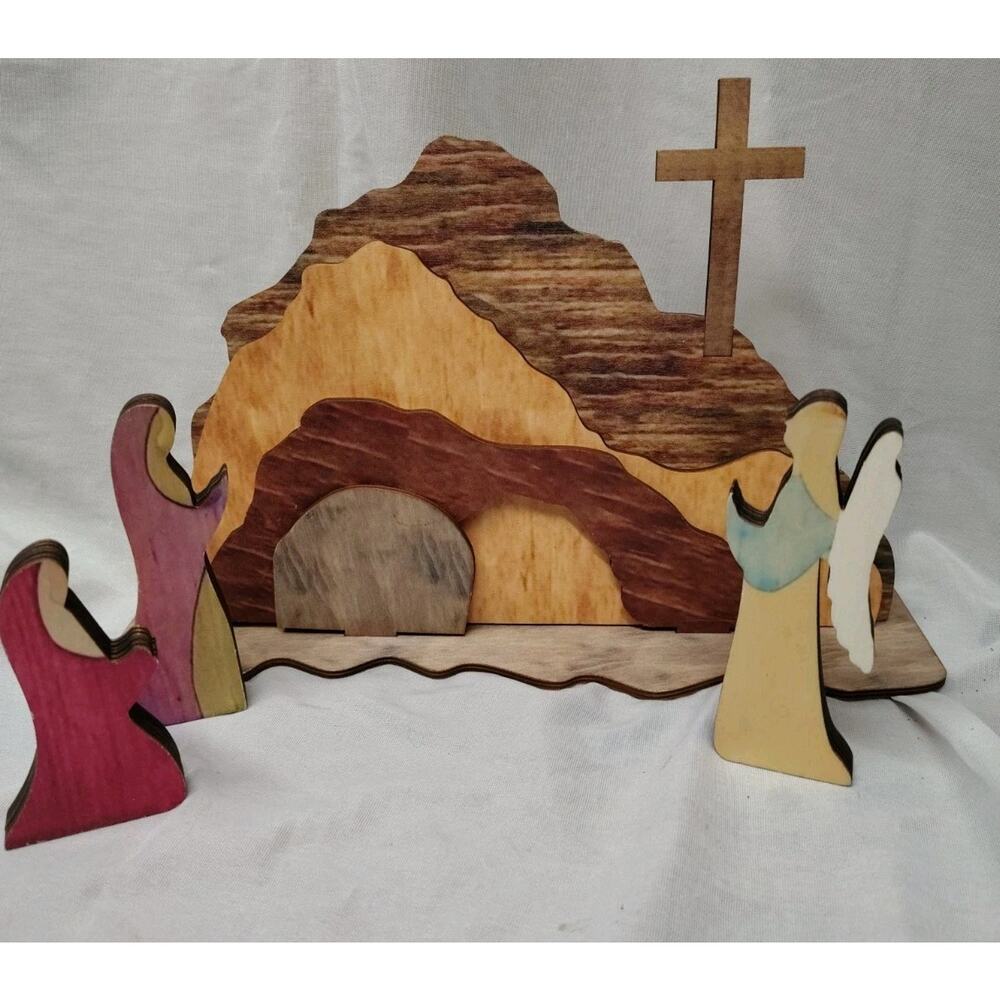 Easter Scene Wooden Decoration, Easter Religious Jesus Nativity Scene Decoration